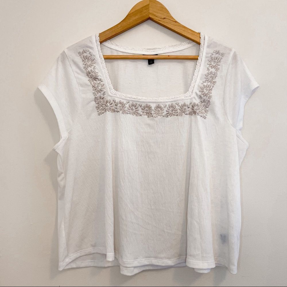 Torrid Ivory Crepe Embroidered Blouse 1